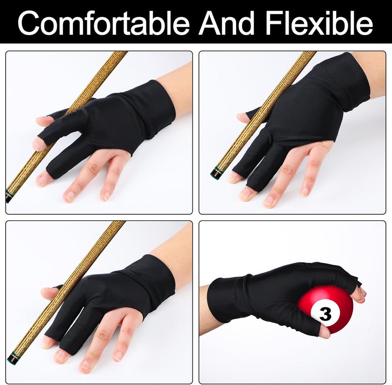 Civaner 8 Pcs 3 Fingers Pool Gloves Billiards Left Hand Cue Sport Show Gloves for Women Men Billiard Shooters Carom Sports Accessories - Image 4